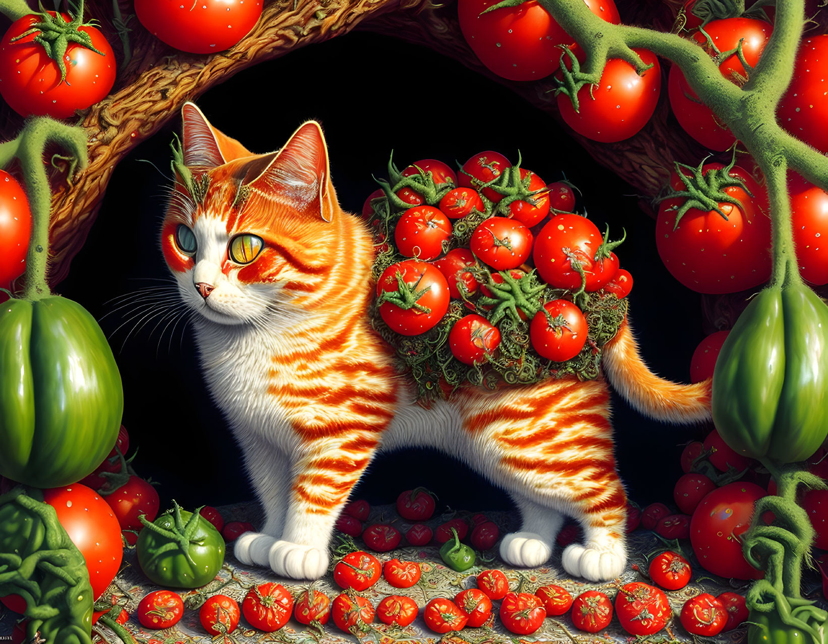 evil tomato cat, extreme details, full front view 