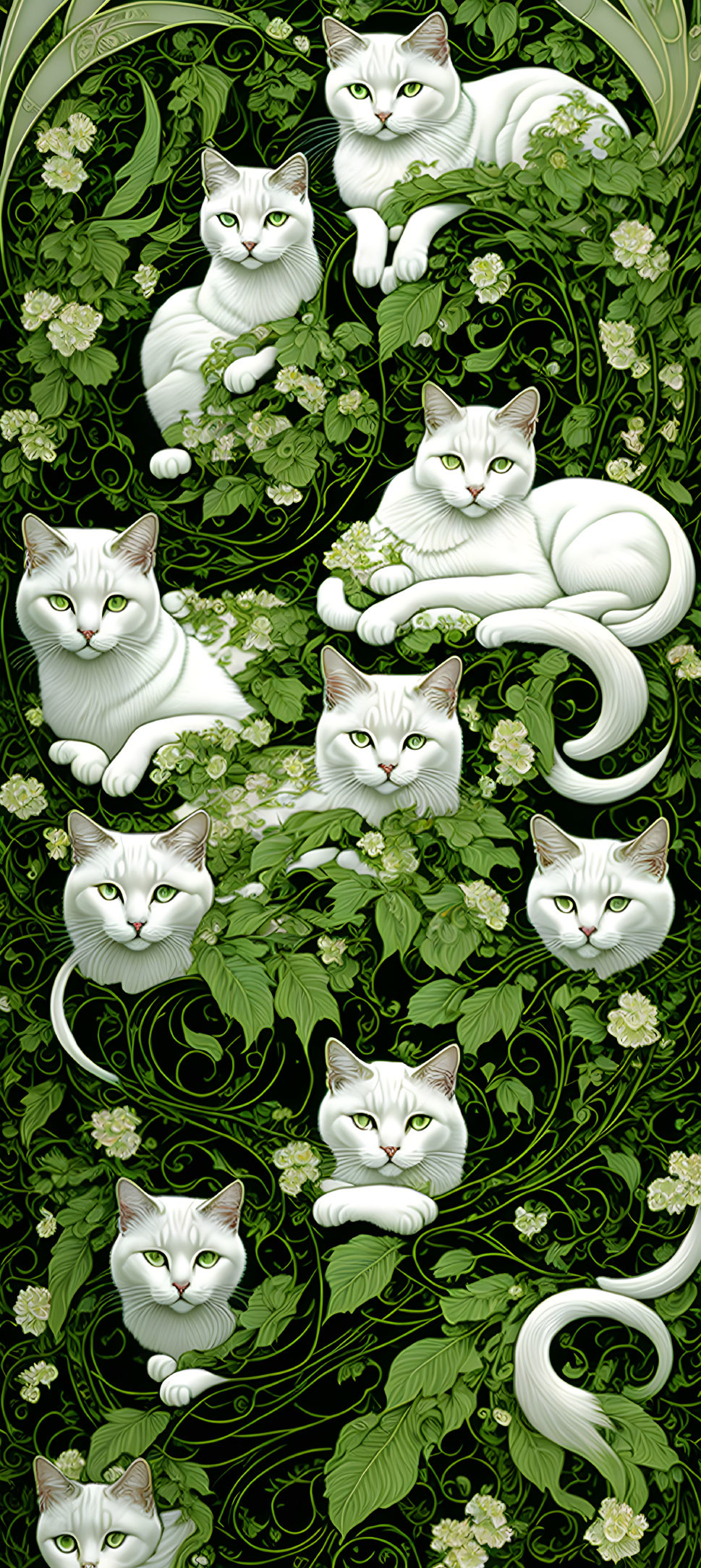 white and black lacy cats. illustration. intricate