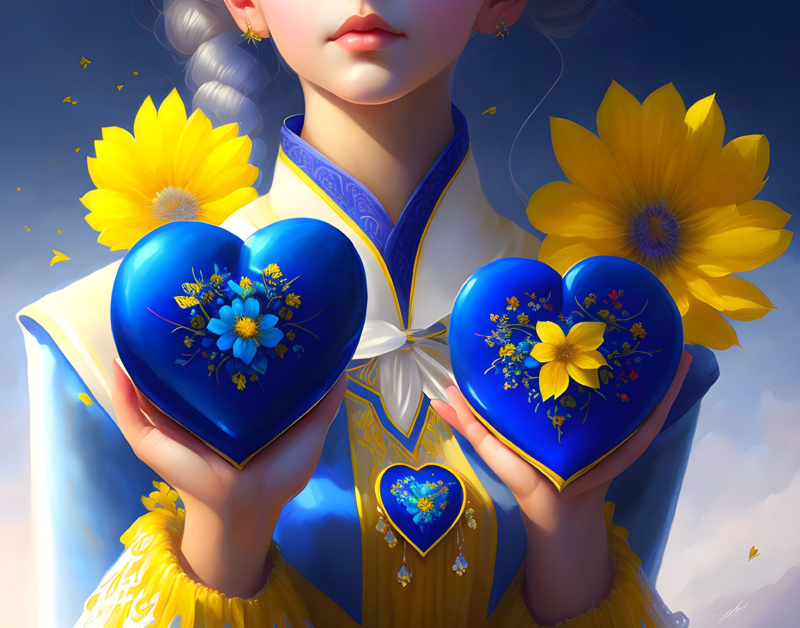 Blue-yellow flowers in the shape of a heart in the