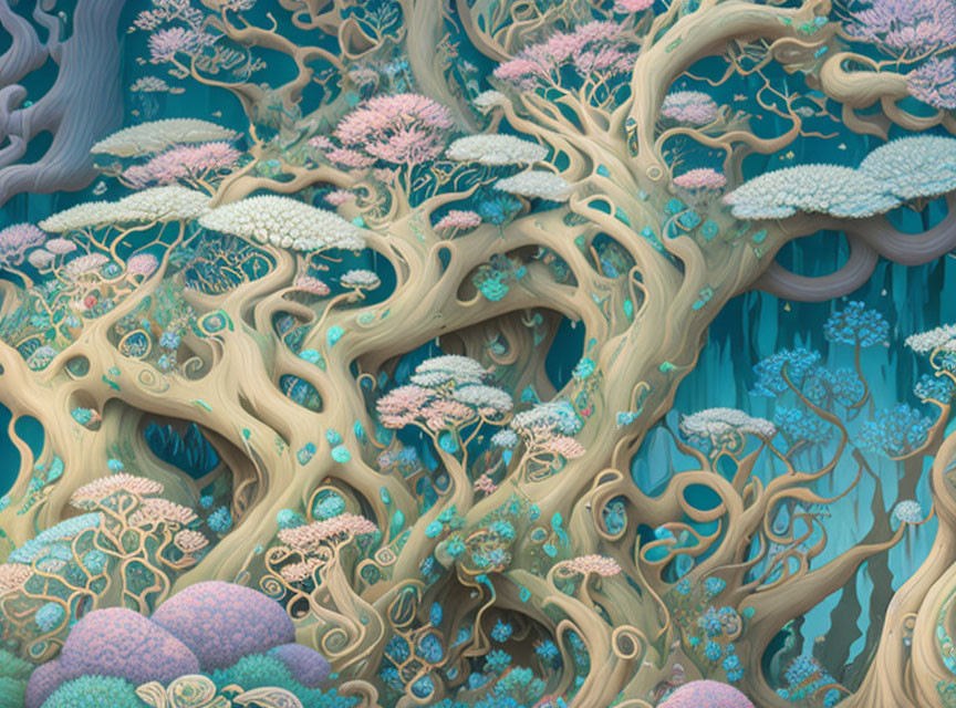 Surreal Artwork: Twisted Tree Branches Resembling Coral Structures
