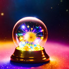 Colorful Snow Globe with Twinkling Lights on Bokeh Background