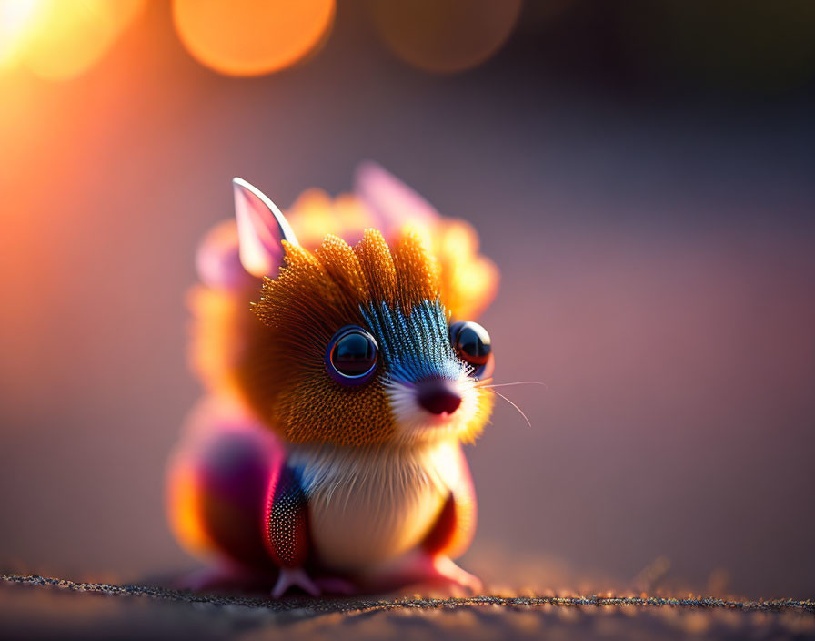 Whimsical animated creature with oversized sparkling eyes and soft orange fur