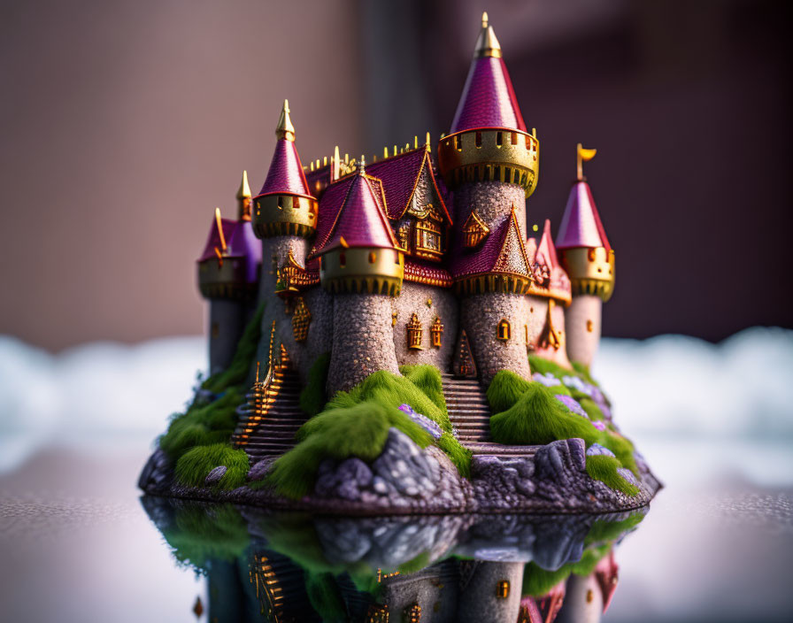 Detailed Miniature Fantasy Castle Surrounded by Greenery