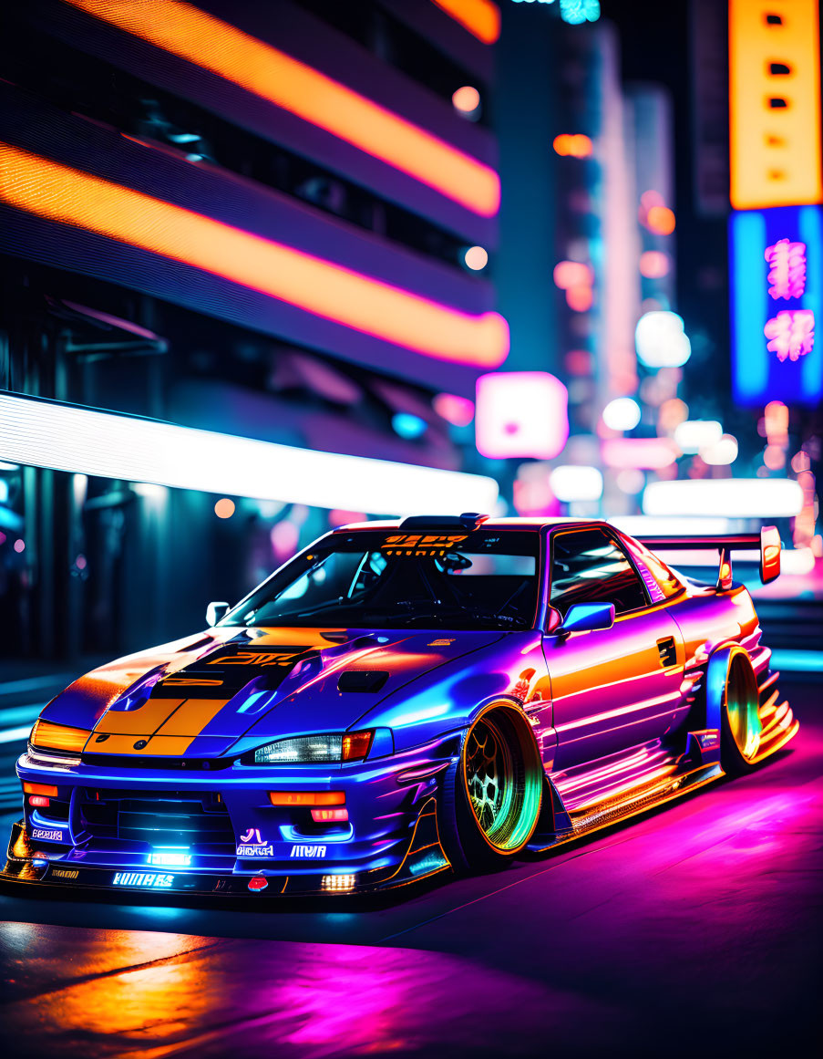 Silvia S13 in night Japan city