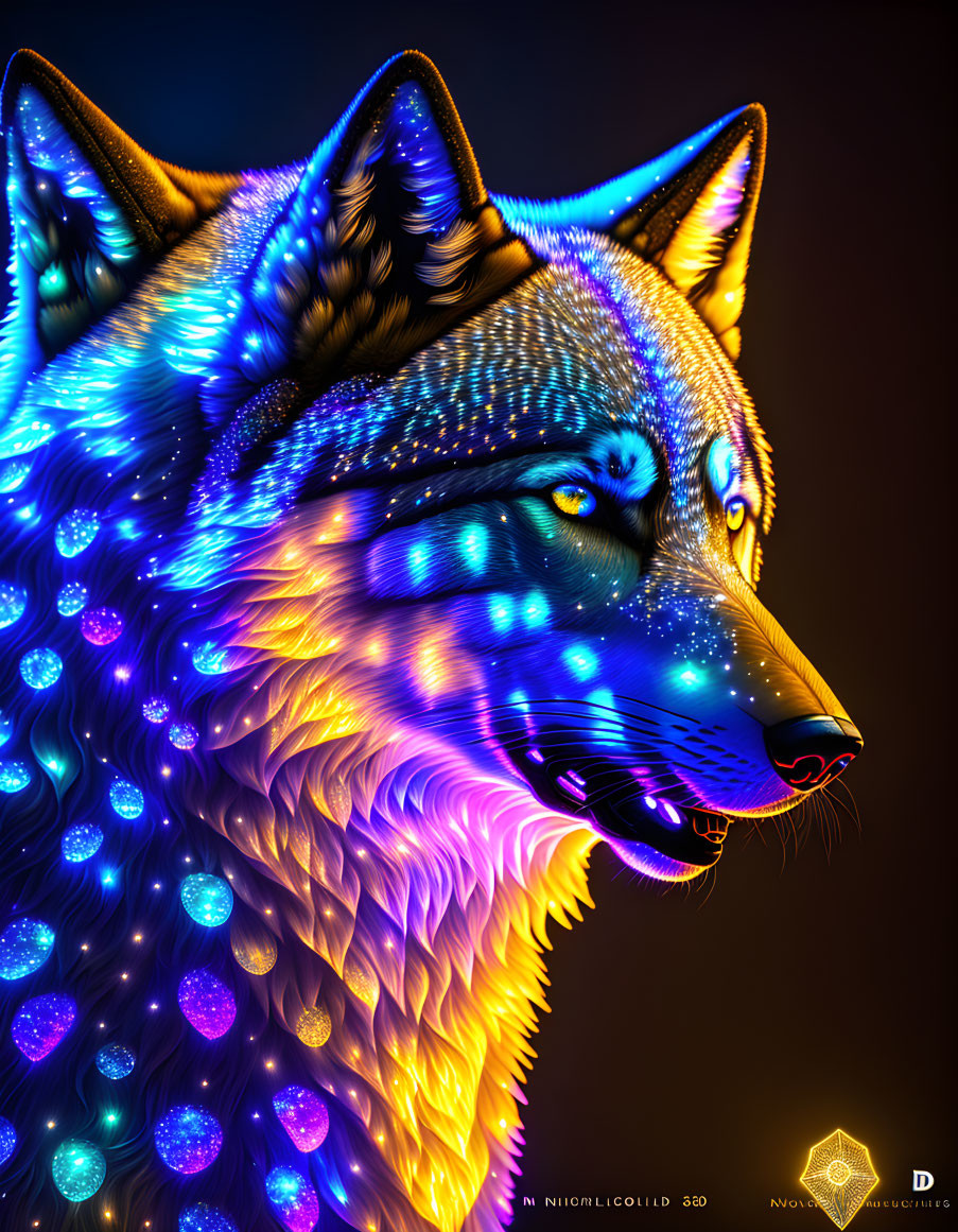 Colorful Neon Wolf Artwork on Dark Background