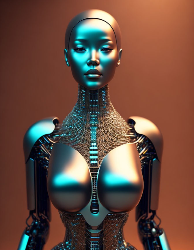 Futuristic female robot with sleek metallic design