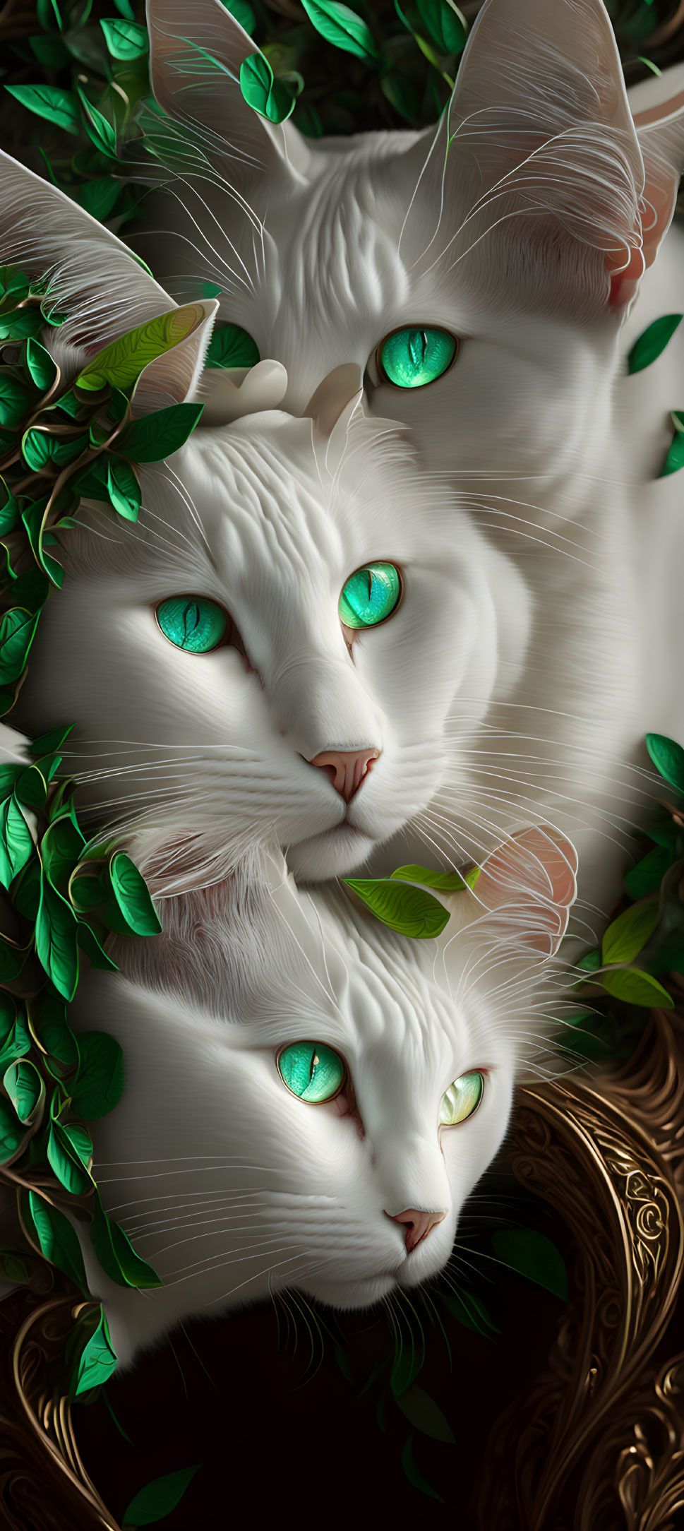 white cats with green eyes, extremely detailed, pa