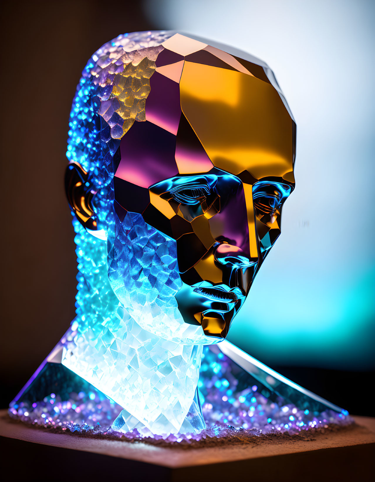 Putin sculpture made of glowing broken glass and g