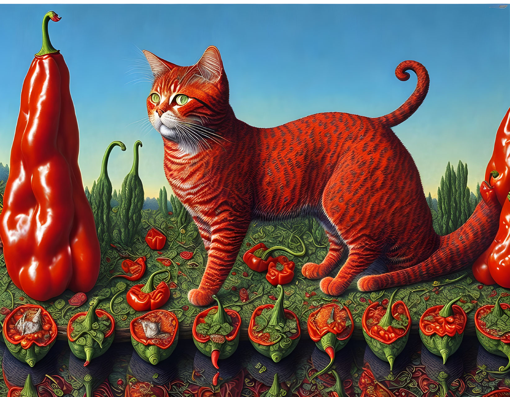 Red pepper cat. extreme details, full front view l
