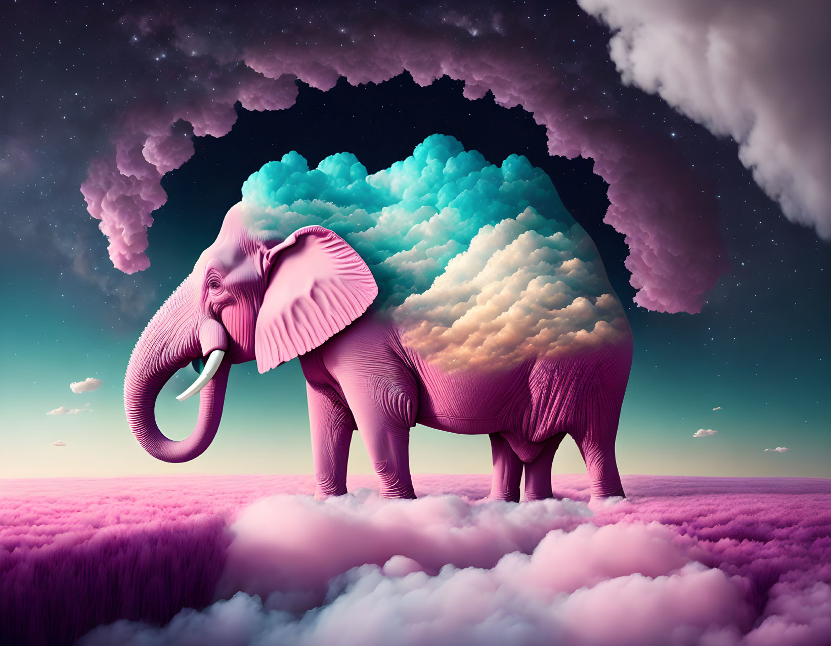 Pink elephant made from clouds. Dan Mountford, Chr