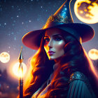 Animated female character with long hair holding arrow under moonlit sky