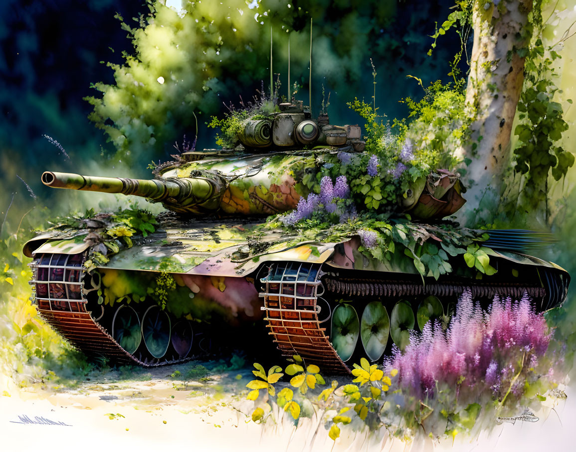 Abandoned tank Leopard 2 quill amidst the thicket 