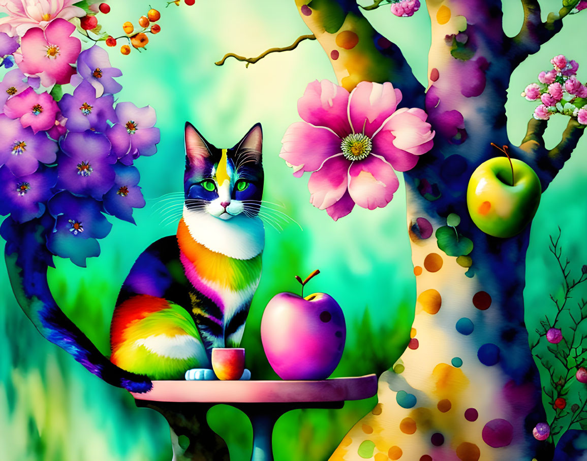 watercolor patchwork, fantastic handsome cat, next