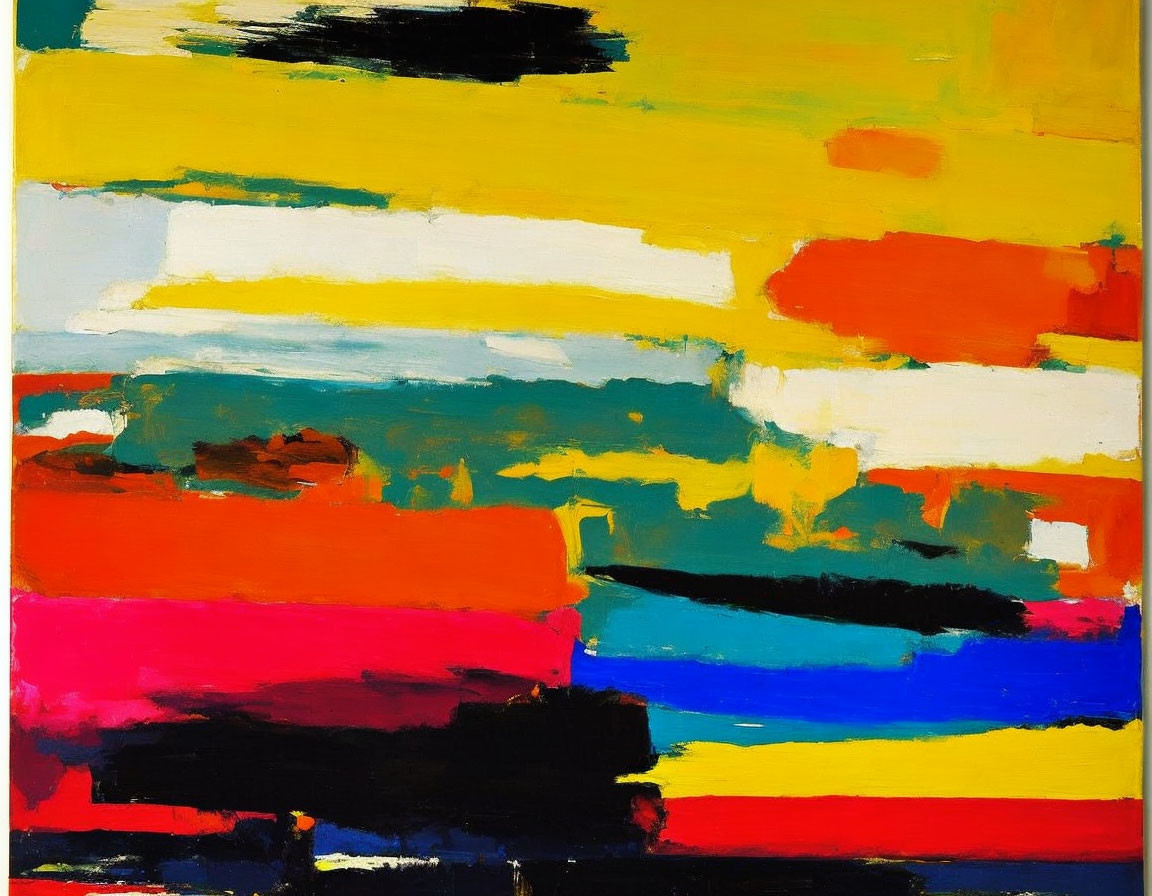 Colorful Abstract Painting with Bold Horizontal Brush Strokes