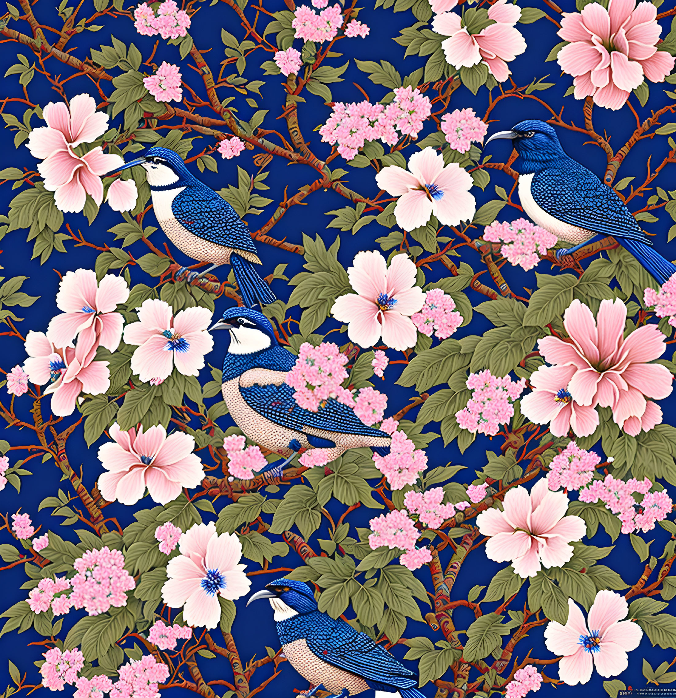 Whimsical Blue Bird Floral Tapestry