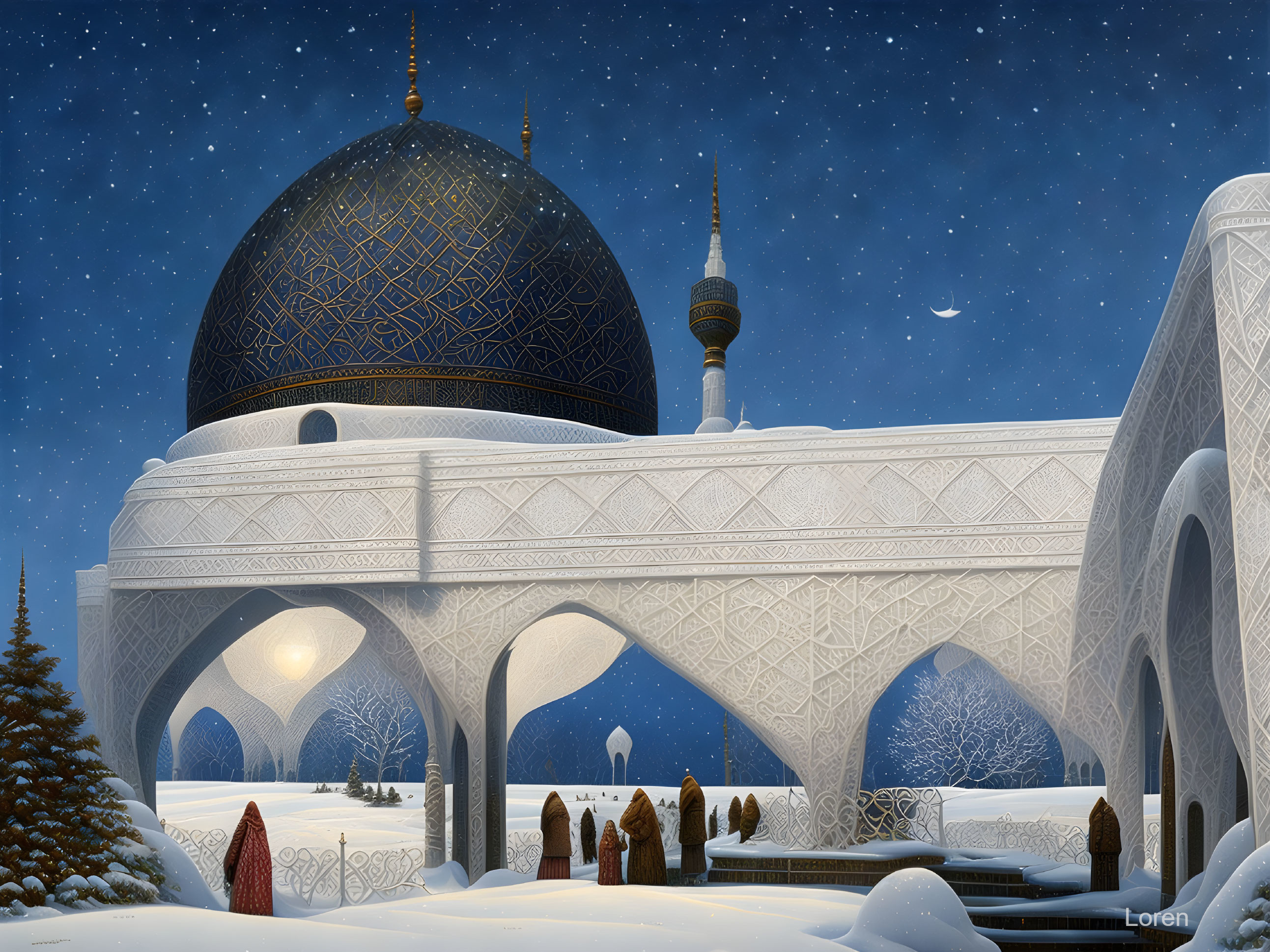 Majestic Mosque in Winter Night