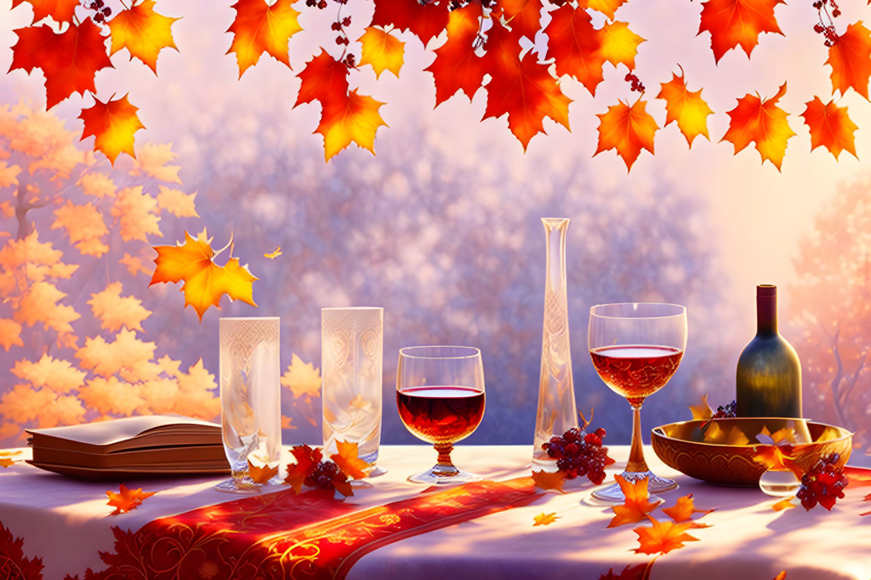 Autumn Bliss: Wine, Book, Leaves