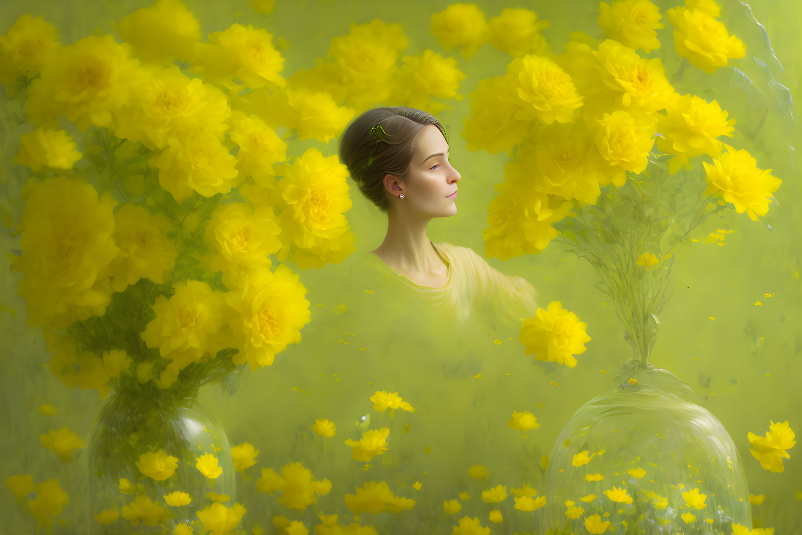 Floral Serenity: Yellow Blooms & Green Hues