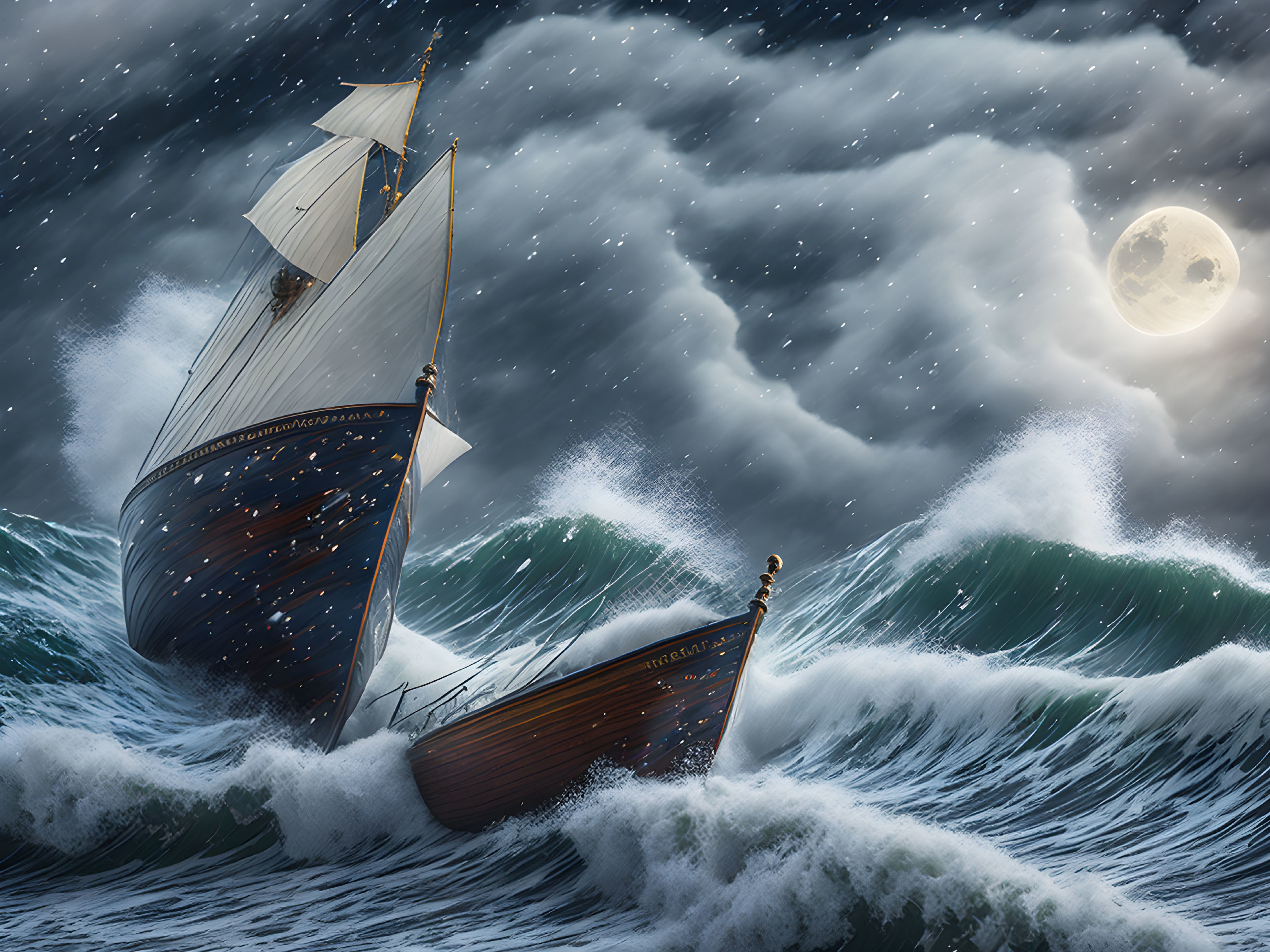 Moonlit Voyage: Stormy Seas