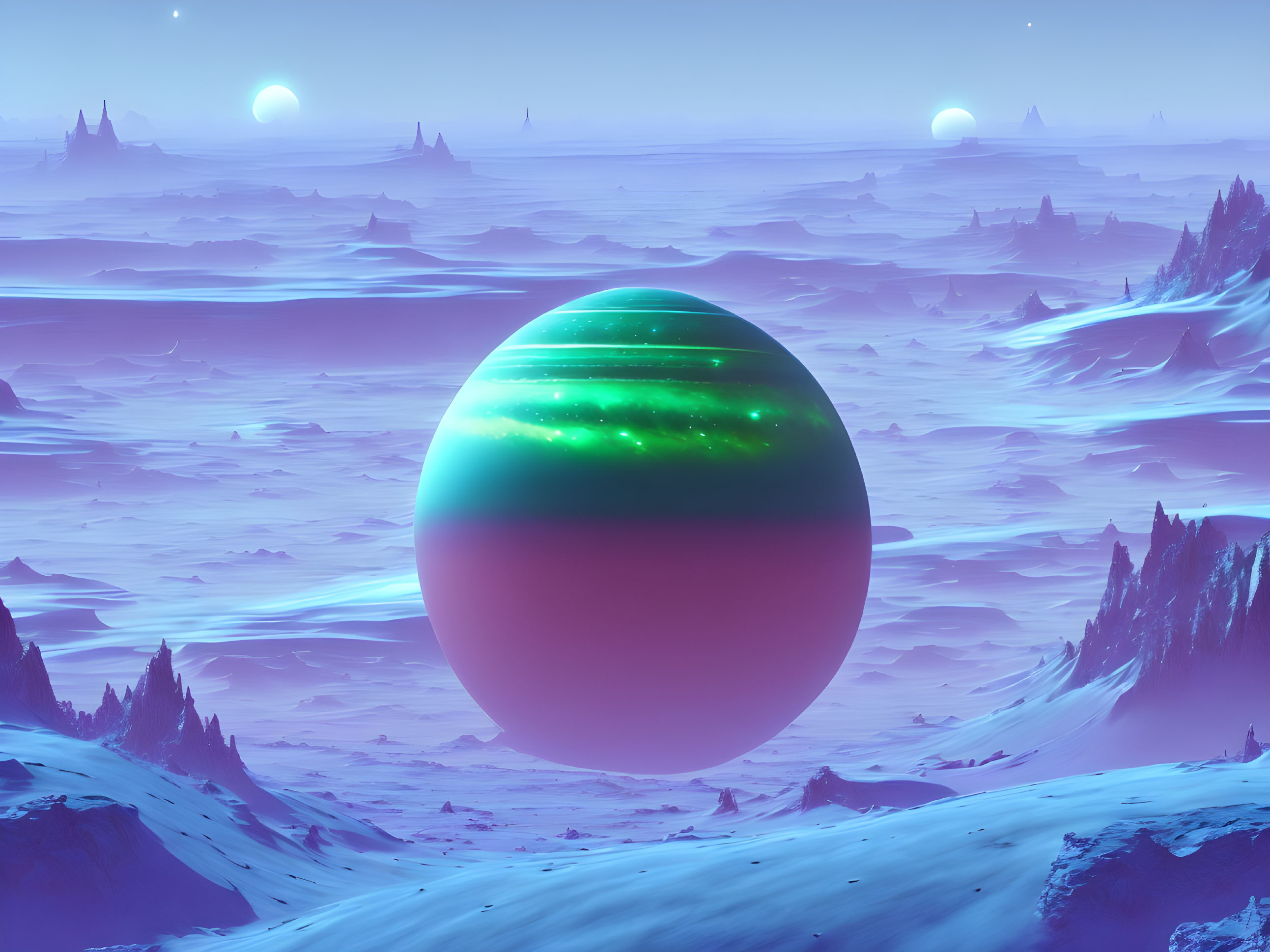 A planet in a snowy landscape