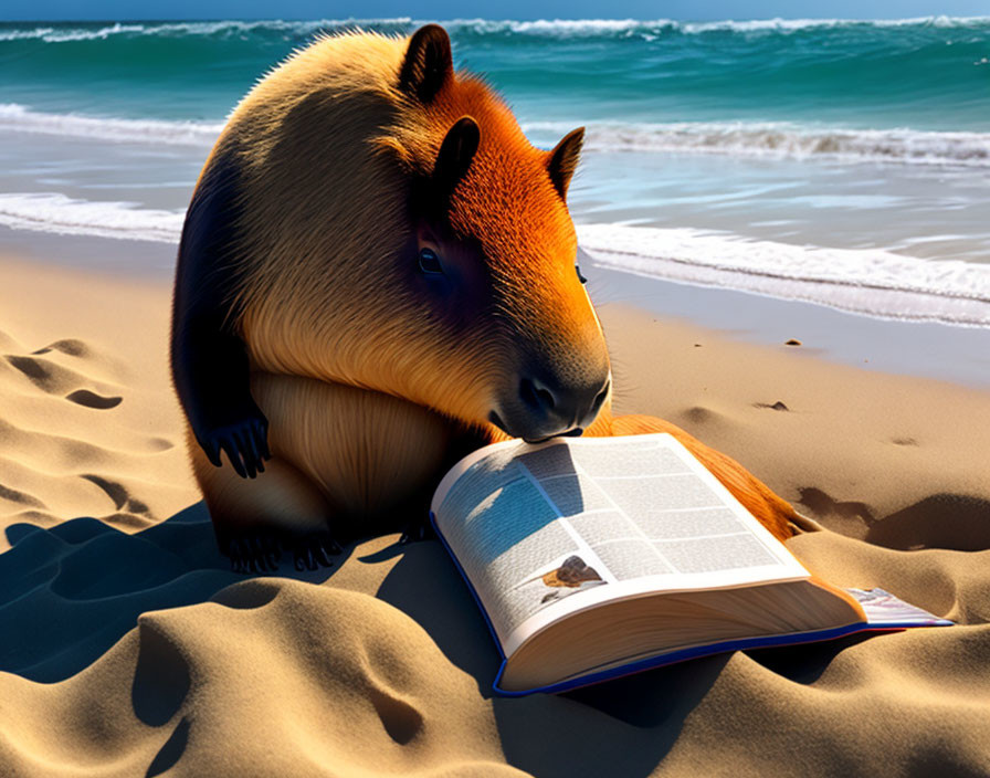  capybara reading a book on the beach!