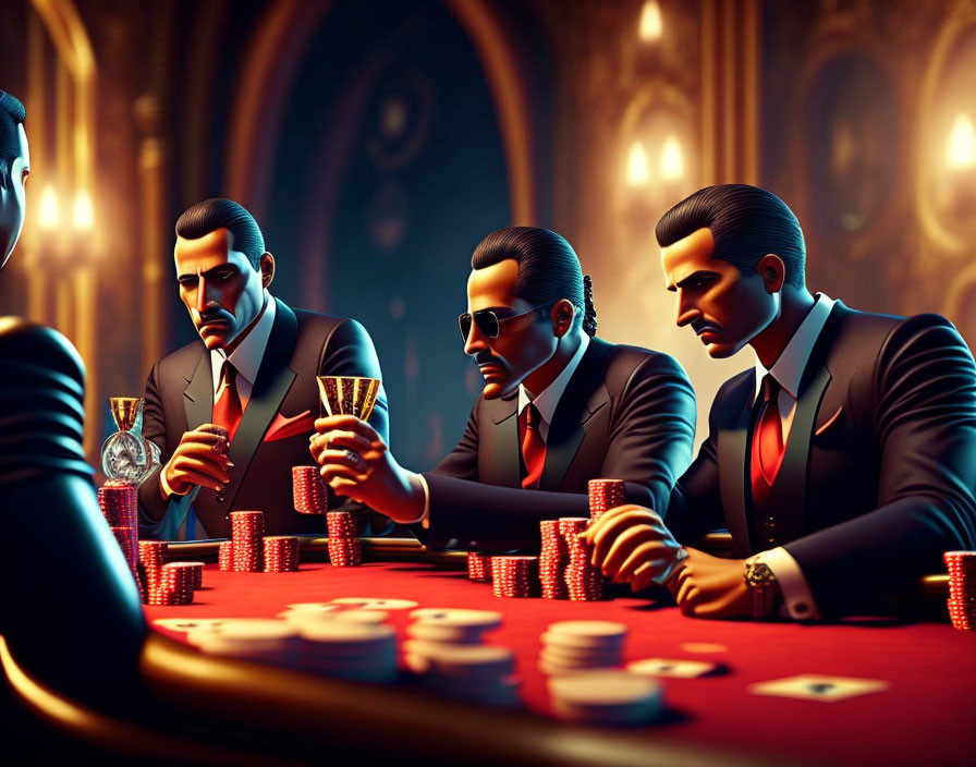 Luxurious Casino Poker Scene with Animated Characters