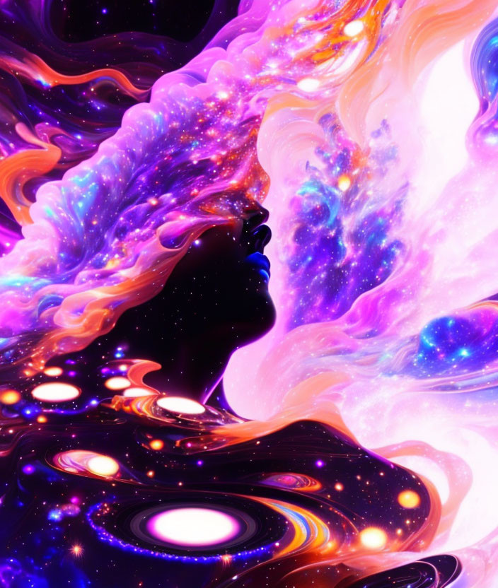 Colorful Swirling Cosmic Patterns in Purple, Pink, Orange, and Blue