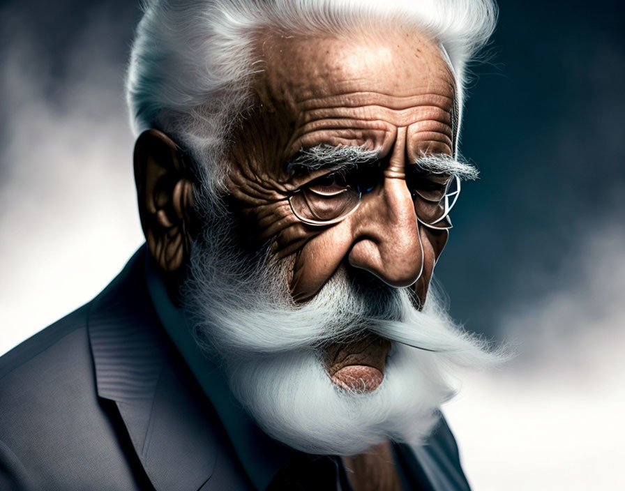 Elderly Man Illustration with White Mustache and Beard