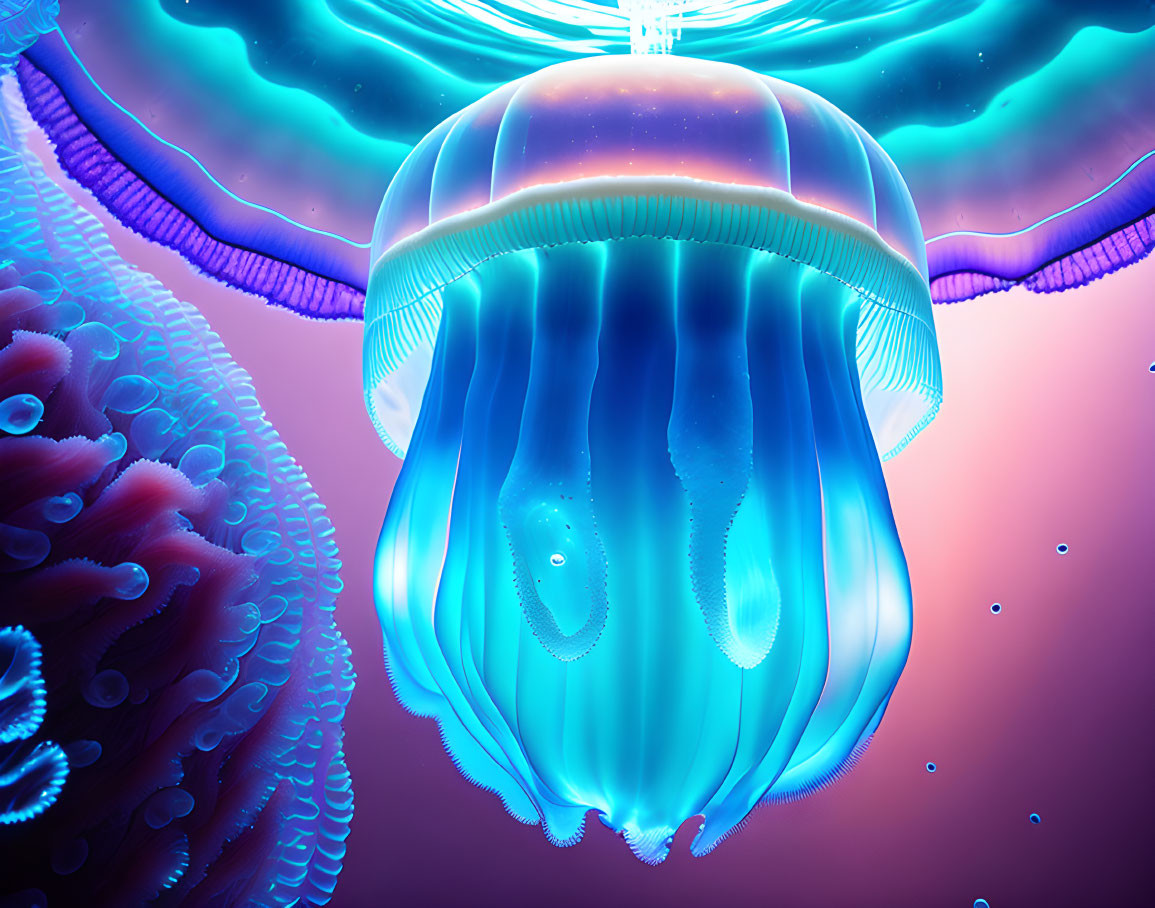 Colorful Neon Jellyfish Illustration in Underwater Scene
