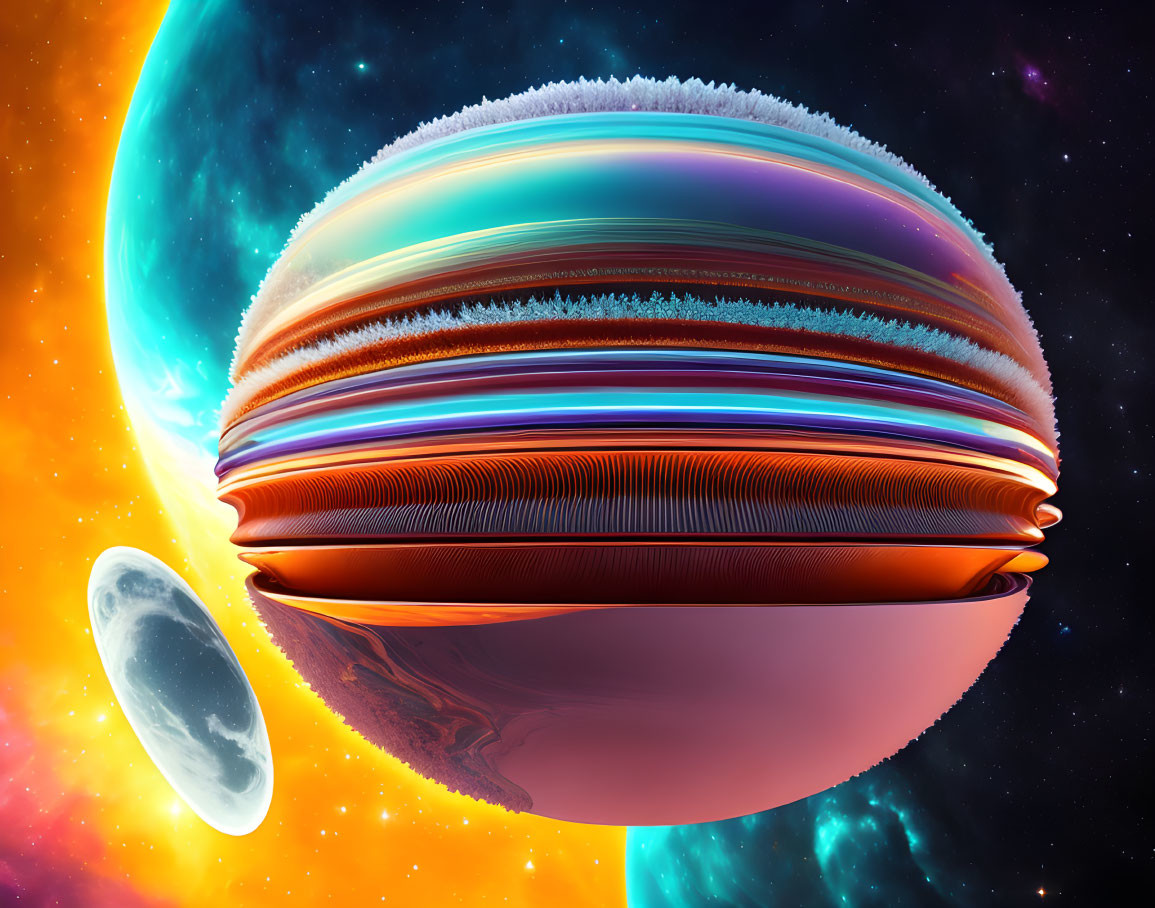 Multicolored celestial bodies in surreal space scene