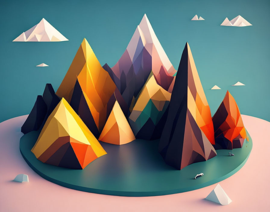 polygonal landscape with cities forests seas mount