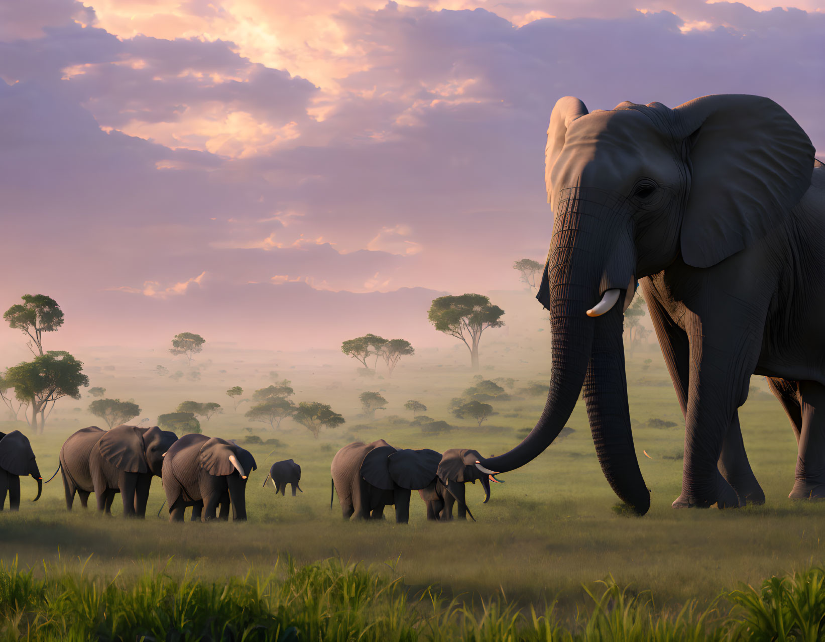 Elephants' Oasis  in the African Savanna