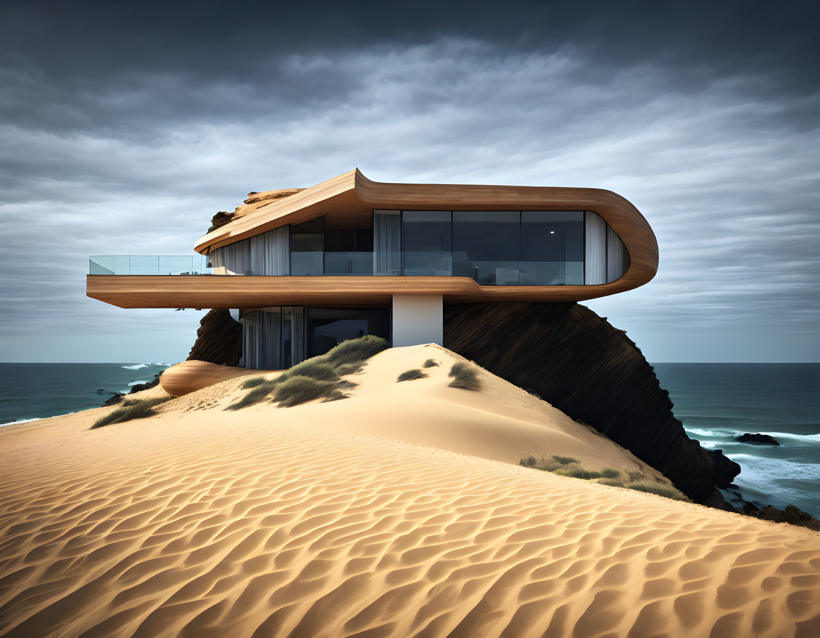 Modern Cantilevered House on Rocky Cliff Overlooking Ocean