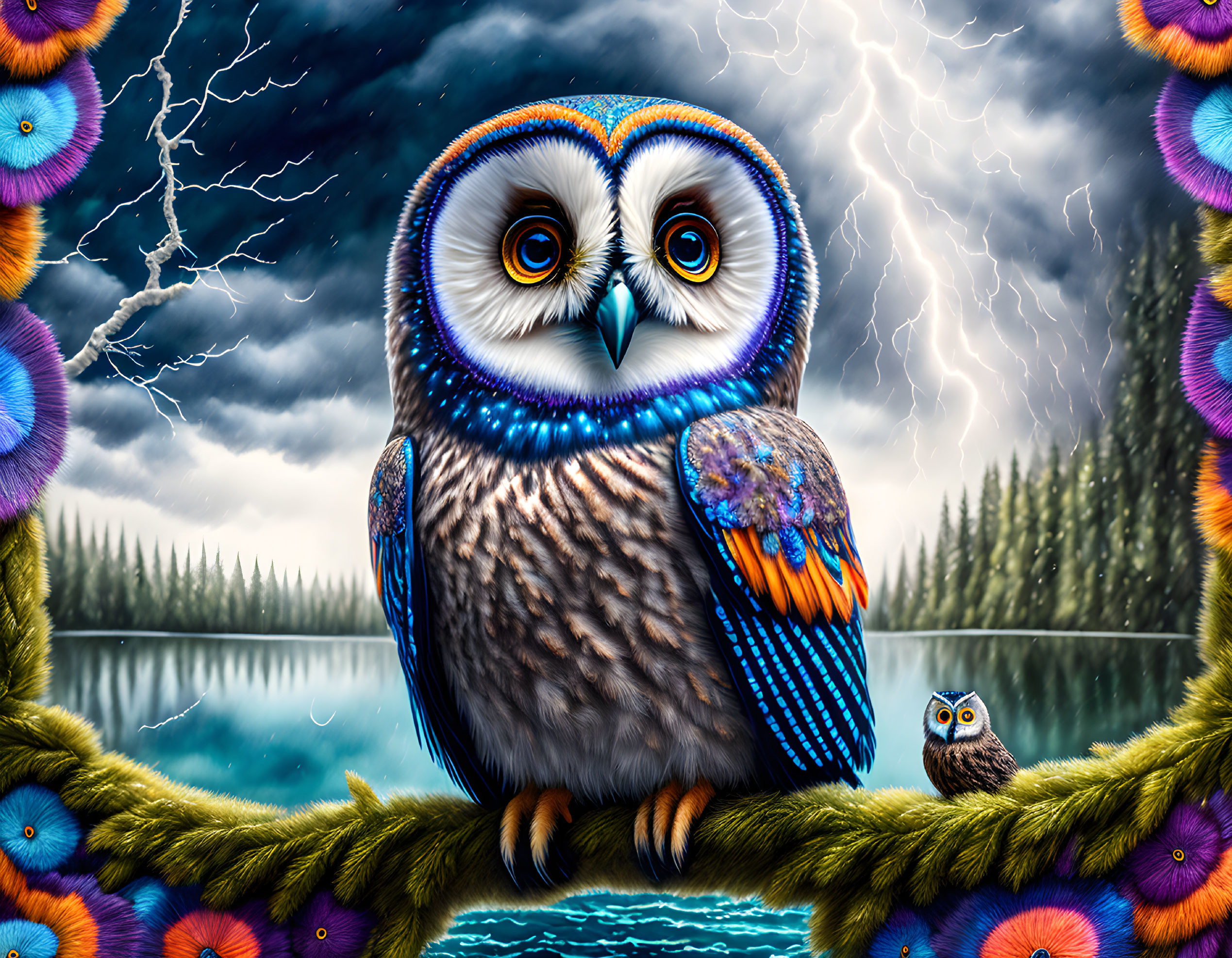 Beautiful Owl in Stormy Weather