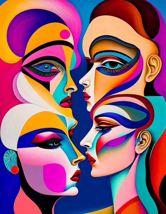 Abstract Profile Faces Artwork with Vibrant Colors and Bold Features