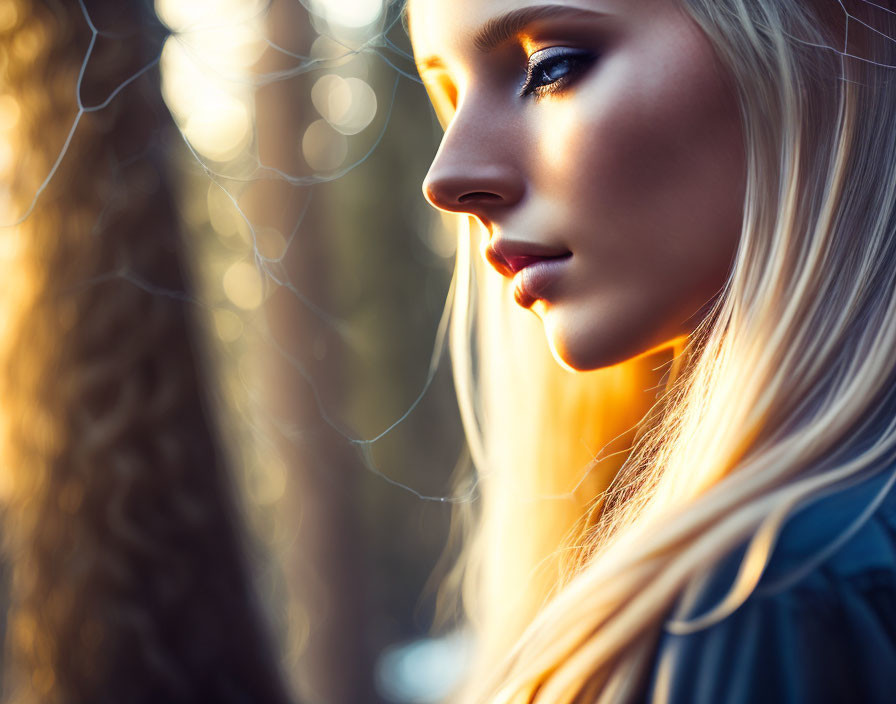 Blonde Woman with Makeup in Warm Sunlight