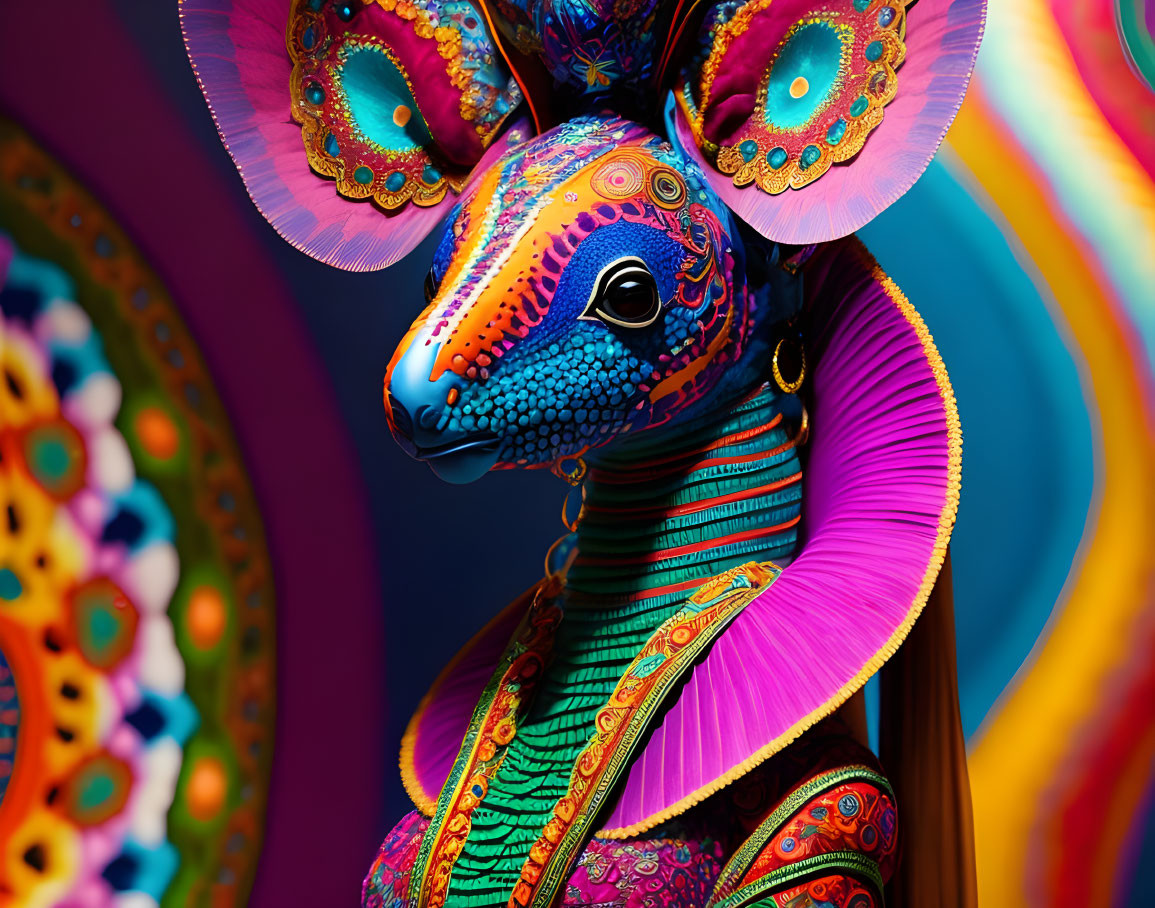 Colorful Alebrije Sculpture: Vibrant, Intricate Patterns & Whimsical Creature