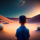 Boy Contemplates Bright Celestial Event in Desert Twilight