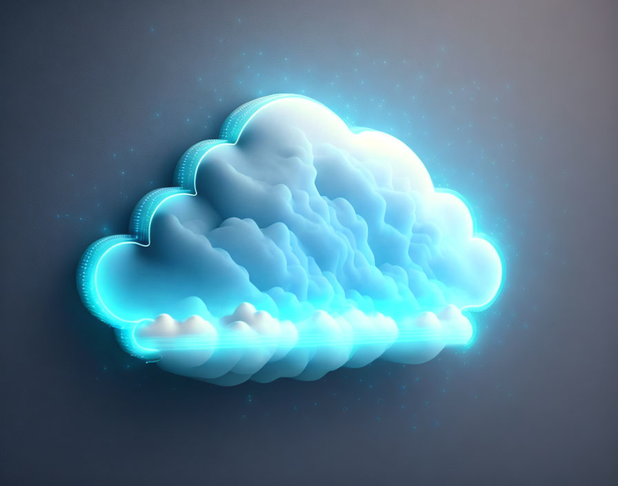 Stylized cloud digital illustration with glowing blue outlines