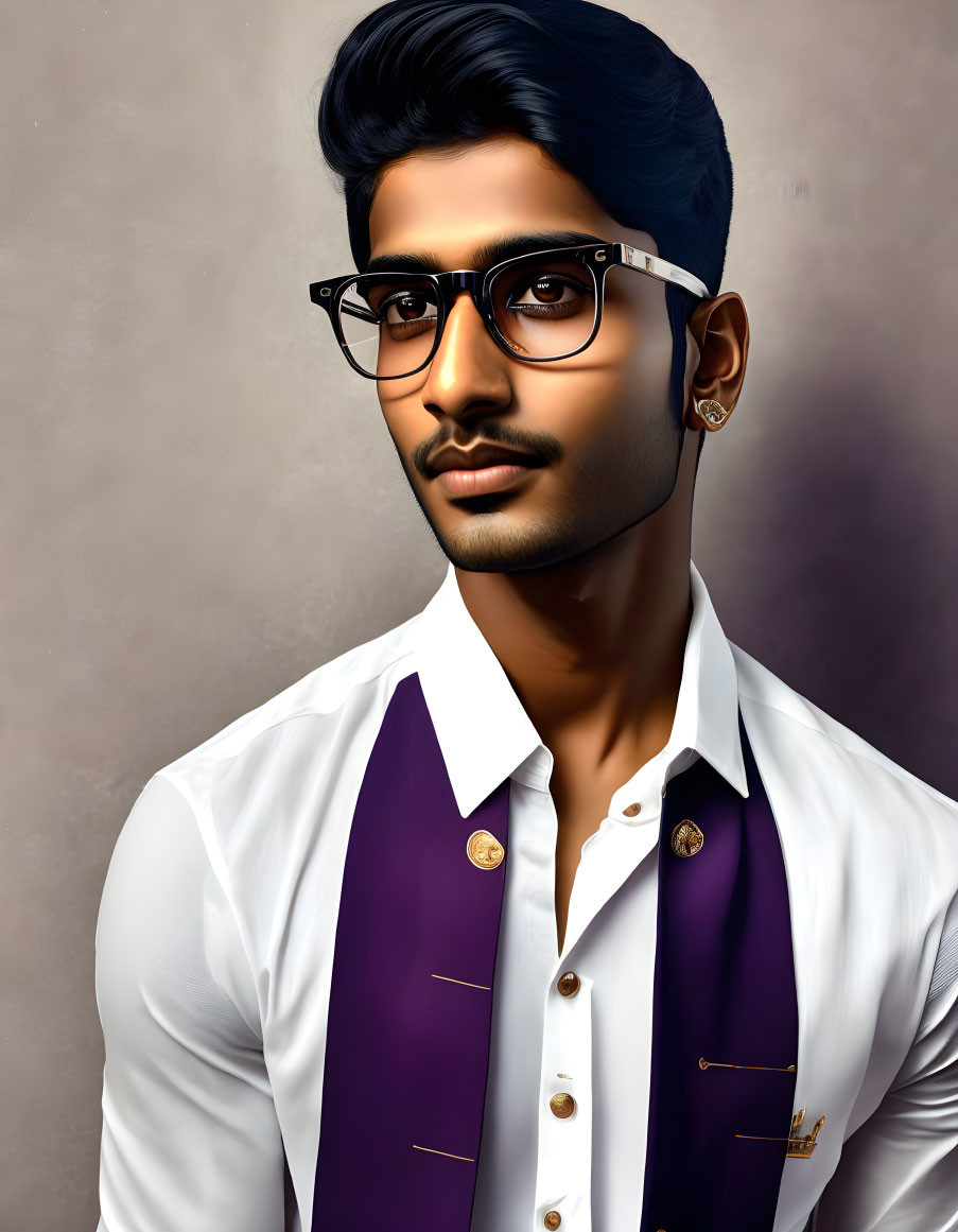 Stylish man with glasses in white shirt and purple waistcoat