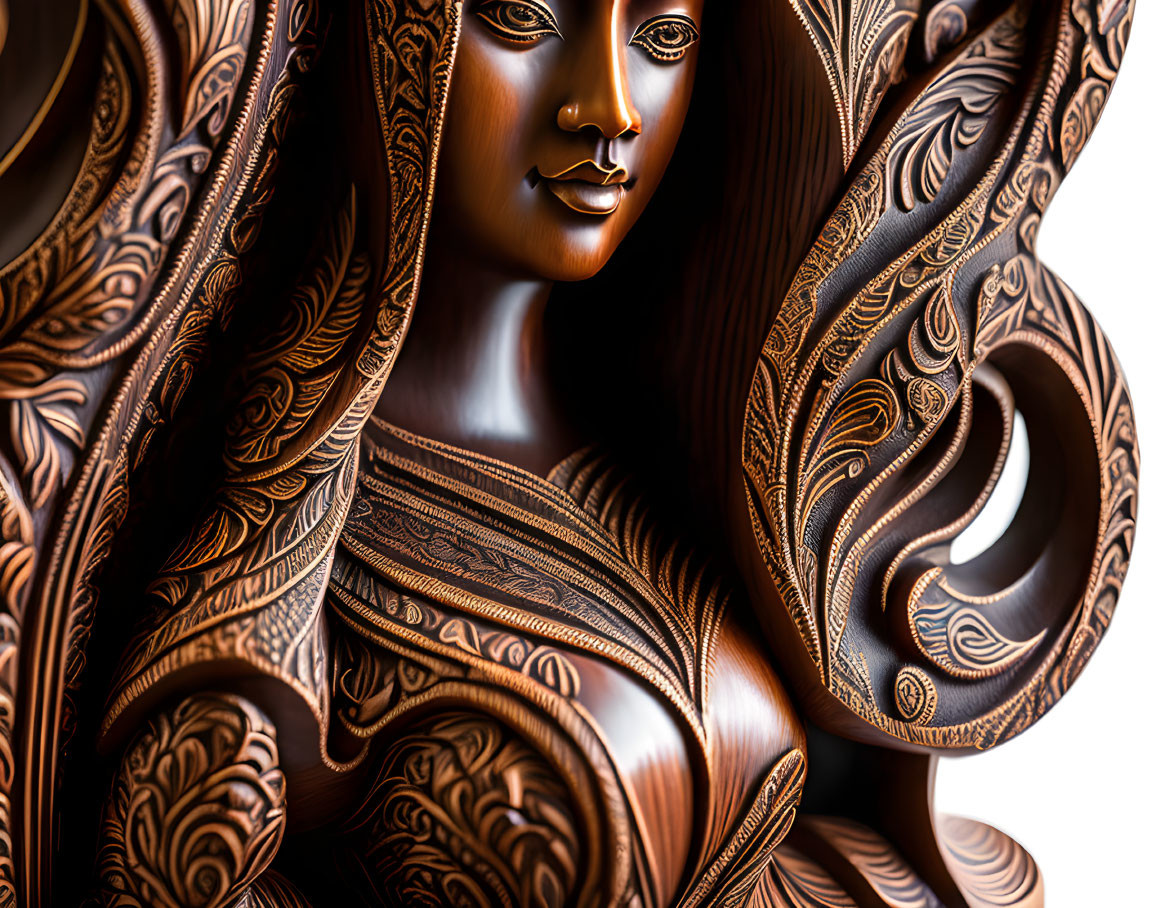 Bronze sculpture of woman with swirling patterns and elegant movement
