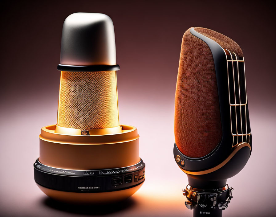 Modern Stylish Speakers with Metallic and Fabric Finish on Gradient Background
