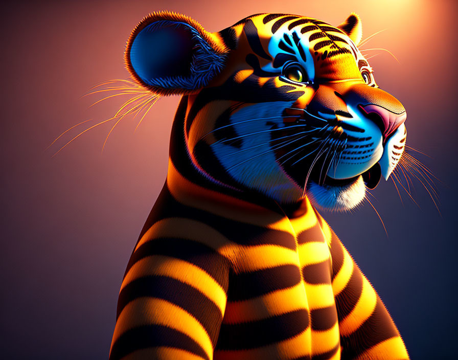 Colorful Tiger Digital Illustration on Gradient Background