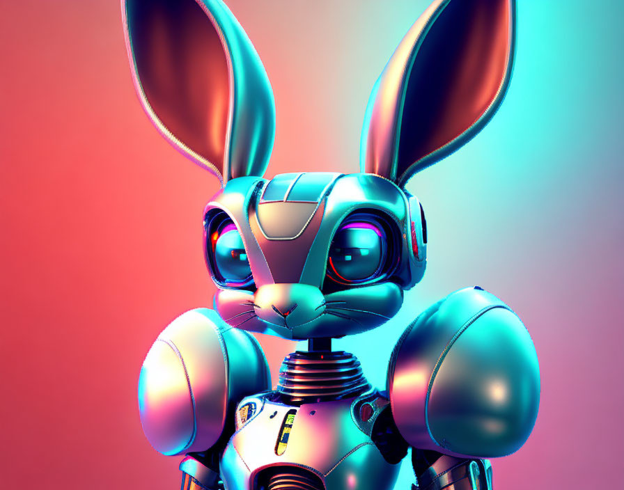 Colorful robotic bunny illustration on gradient background