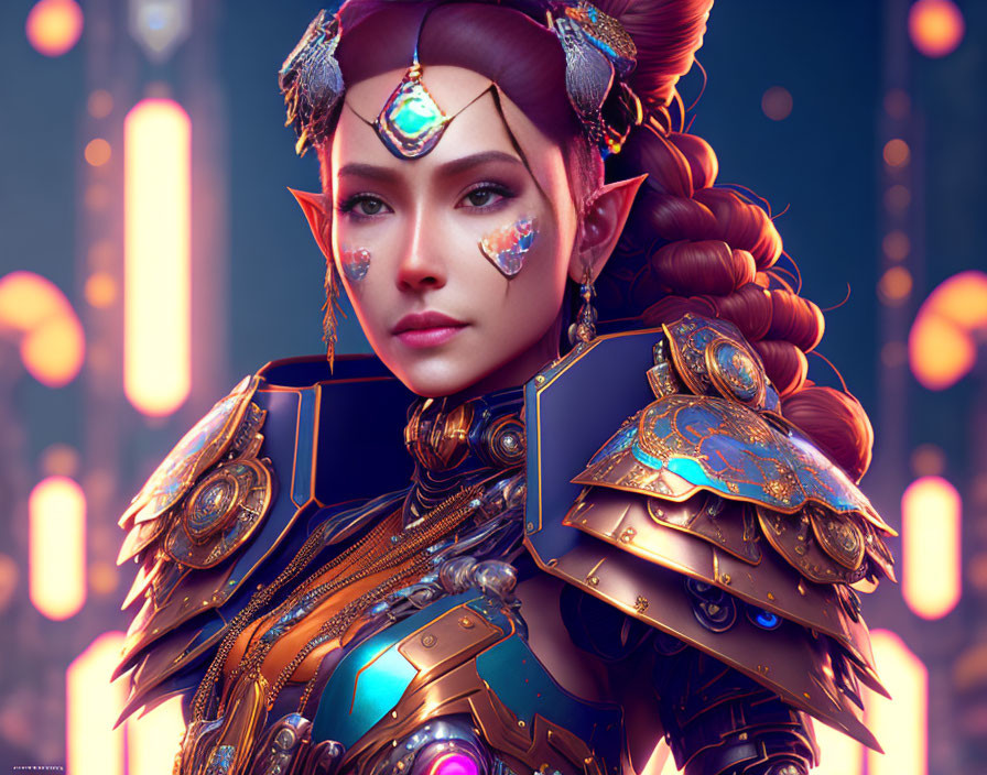Futuristic armor digital artwork with glowing blue accents