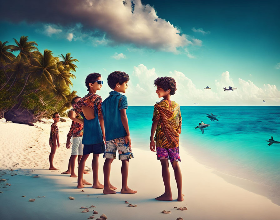 A Boy on an Island Vacation and His Friends