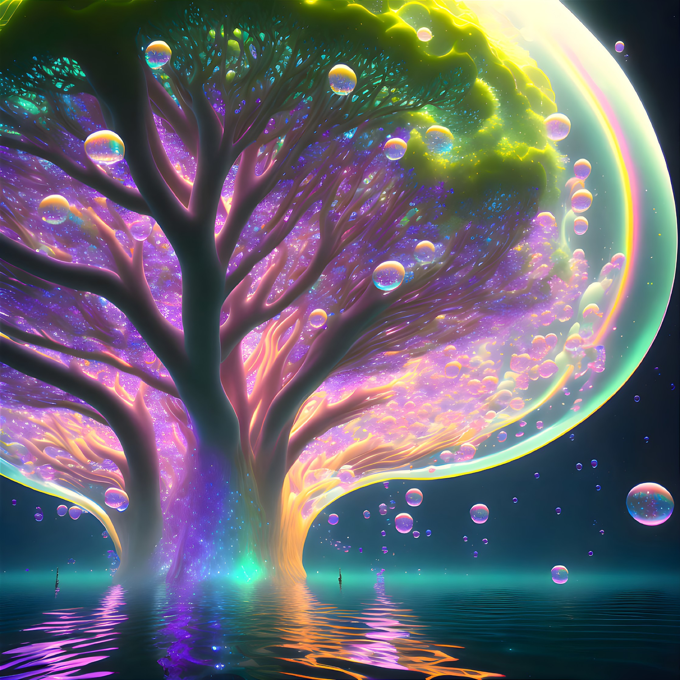 Ascension of souls at the luminous Tree of Life