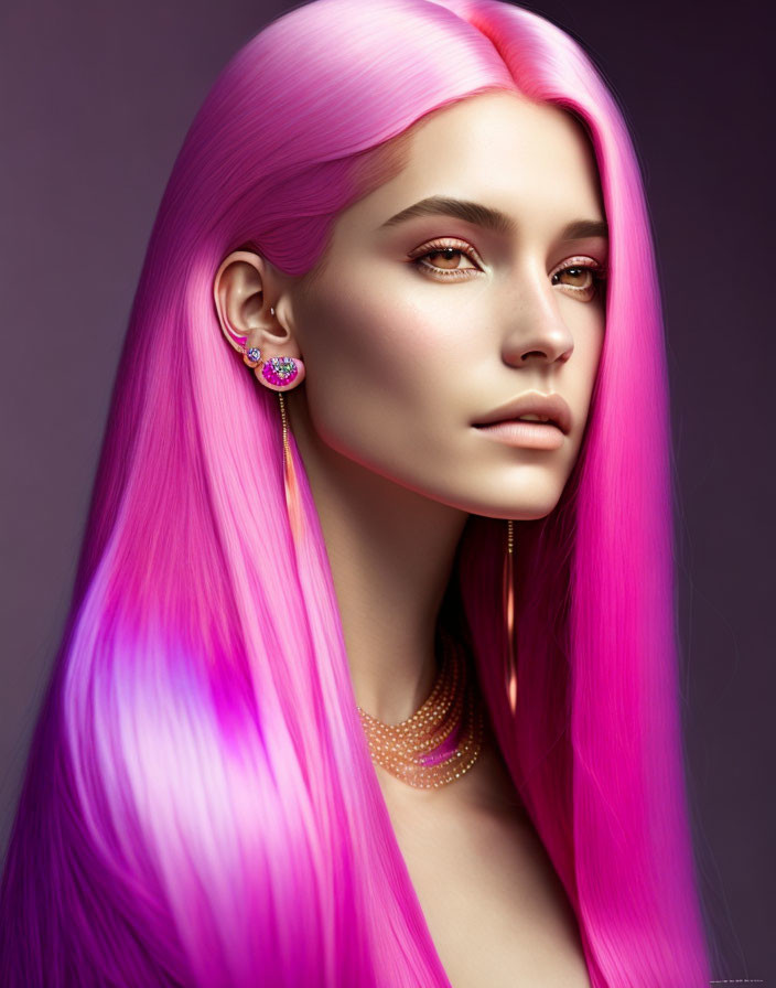 Trans woman long layered pink hair pierced ears