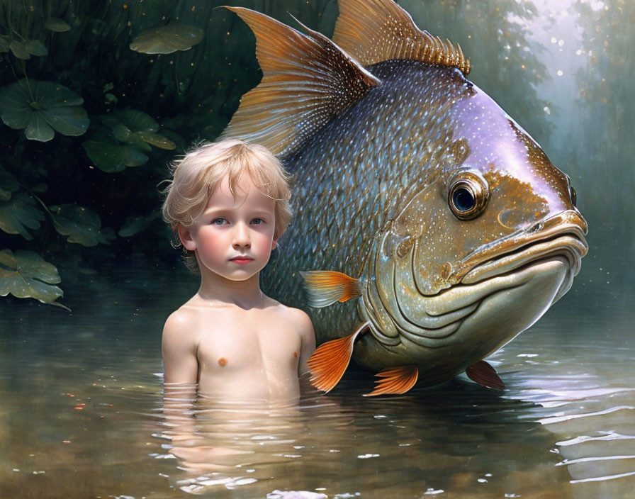 Aquatic Fusion: Child and Fish Harmony