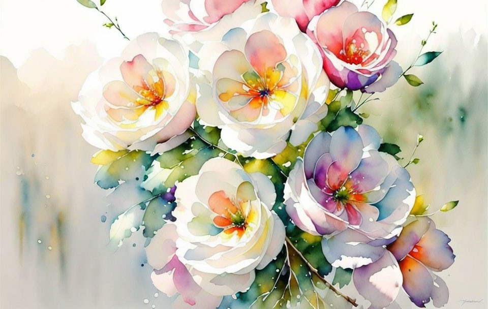 Delicate pastel flowers with vibrant watercolor splashes